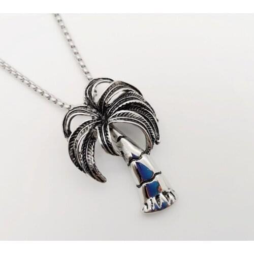 2019 New well polished stainless steel coconut tree pendant necklace mens / women beach plant coconut tree necklace jewelry