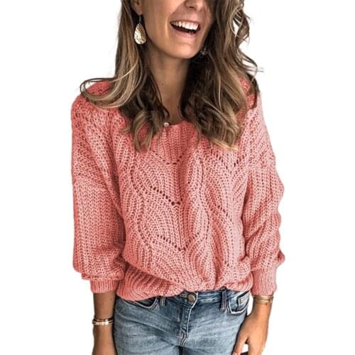 New Fashion High Quality Women Solid Color Sweater Puff Sleeve Round Neck Hollow Pullover Autumn and Winter Top