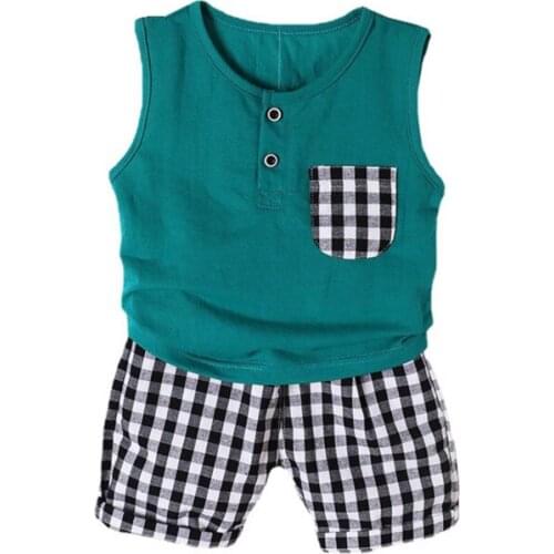New Summer Fashion Baby Boys Girls Clothes Suit Children Plaid Vest Shorts 2Pcs/Set Toddler Sport Casual Costume Kids Tracksuits
