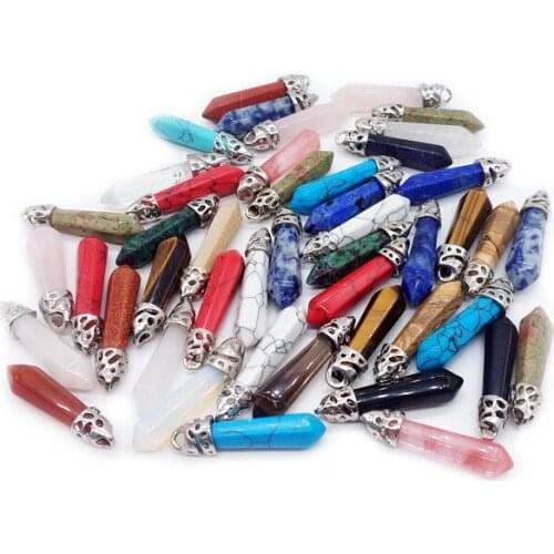 Gem Crystal Necklace Hexagonal Bullet Reiki Chakra Natural Stone Necklace Pendant（Randomly send