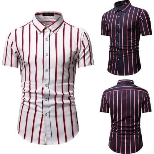 2021 Fashion Chinese Design Hawaii Beach Stripes Short Sleeve Casual Shirts Mens Print Blouse Summer Clothing