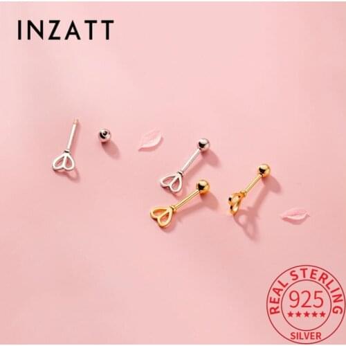 INZATT Real 925 Sterling Silver Hollow Heart Stud Earrings For Women Party18k Gold Fine Jewelry Cute Accessories Drop shipping