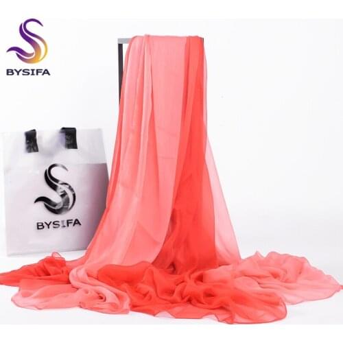 [BYSIFA] Autumn Women Long Scarves Summer Gradient Beach Cover-ups Shawl Bufanda Orange Pink Ladies Patchwork Winter Silk Scarf