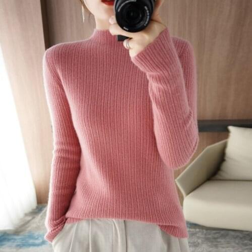 21 Autumn/Winter New Style Sweater Womens Knitted Pullover Half High Neck Basic Simple Self-Cultivation Versatile Bottoming Top