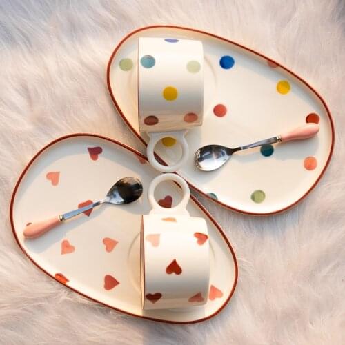 French Cup Saucer Ceramic Heart Afternoon Tea Dessert Plate Ins Breakfast Cup Saucer Exquisite Ceramic Coffee Cups With Tray
