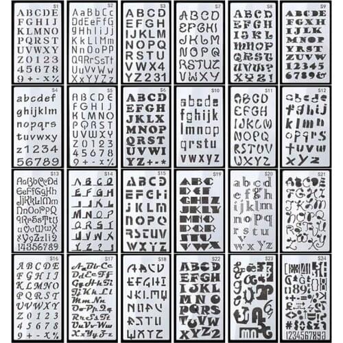 24 Sheets Letter Number Stencils 4X7 Inch Alphabet Stencil Plastic for Home DIY Scrapbooking Painting Drawing Craft Retail