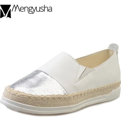 Cozy Slip on Loafers Lady Espadrilles Gold/Silver Glitter Round Toe Fisherman Shoes Women Patchwork Knitted Platform Shoes Flats