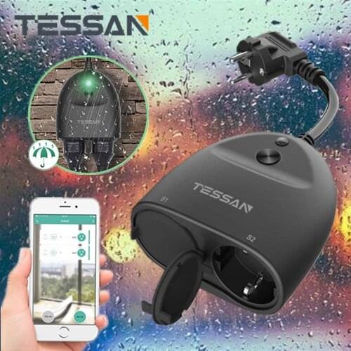 TESSAN Outdoor Waterproof Power Strip WIFI Smart Socket with EU Plug and 2 Outlets compatible with Alex, Google Home