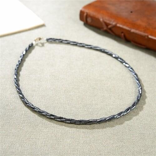 New Natural Black Hematite Vintage Jewelry Beads Energy Healing Therapy Healthy Necklace for Men Womens Chain 18inch Y961