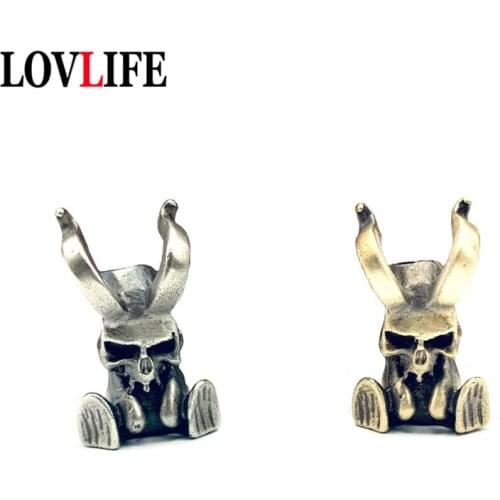 Vintage Brass Devil Skull Knife Bead Pendants for Keychain EDC Flashlight Outdoor Door Umbrella Rope Paracord Bead Car Key Chain