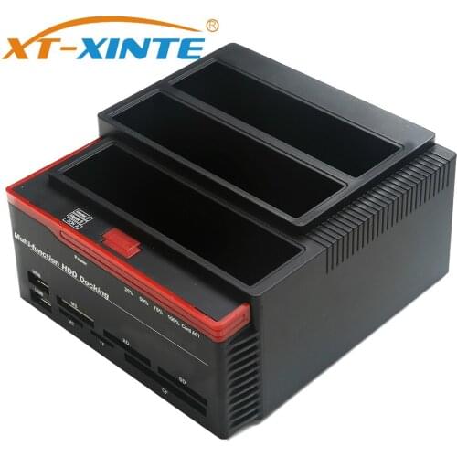 XT-XINTE 2.5"/3.5" USB 3.0 to 2 SATA Ports 1 IDE Port External HDD Hard Drive Disk Docking Station Card Reader with OTB/OTC