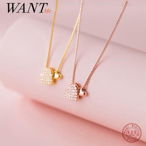 WANTME 925 Sterling Silver Charm Romantic Love Heart Pendant Box Link Chain Pendant Necklace for Women Fashion Wedding Jewelry