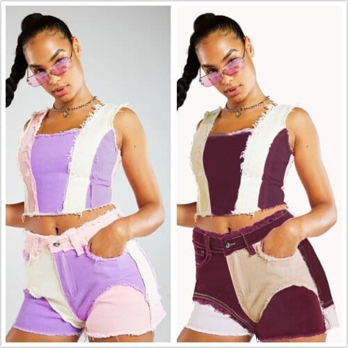 2021 New 6 Style Summer Multicolor Stitching Denim Shorts For Women Fashion Trendy Jeans Shorts Street Hipster Shorts XS-2XL