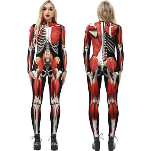 Women Sexy Science Warrior Robot Skeleton Punk Jumpsuit Catsuit Ladies Costumes Zentai Rompers Female Halloween Cosplay Bodysuit