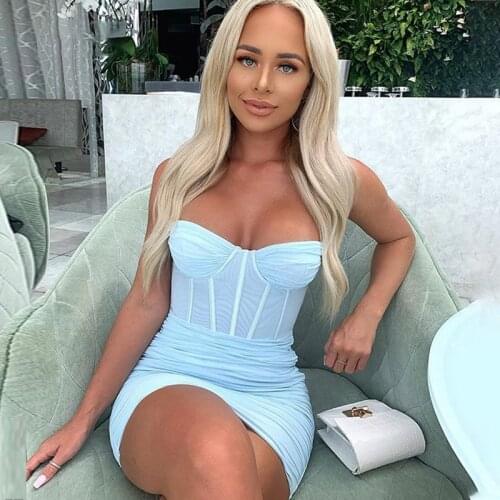 QIWN Summer Dress Women 2021 Spaghetti Straps Sash Mesh Sexy Dress Mini Night Club Party Dress Bodycon Robe Vestidos Sundress