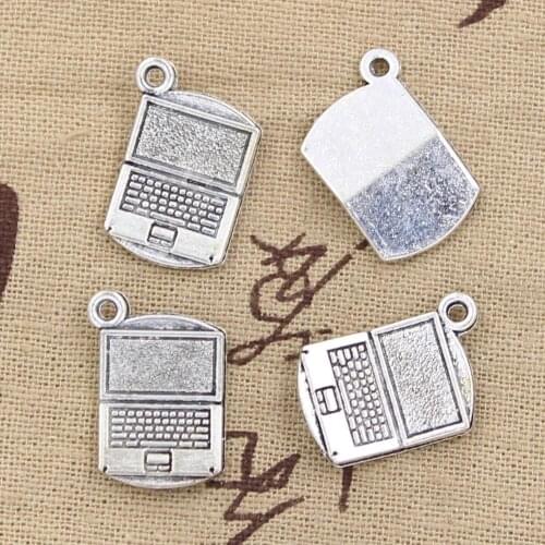 12pcs Charms Notebook Laptop 21x13mm Antique Bronze Silver Color Pendants Making DIY Handmade Tibetan Bronze Jewelry