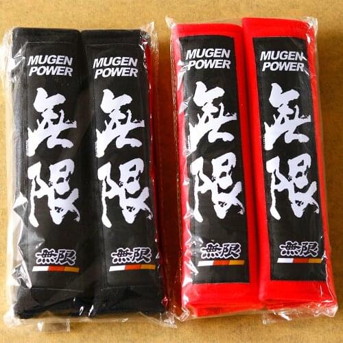 2pcs JDM Mugen Cotton Seat Belt Cover Soft Harness Pads Shoulder Pad Red/Black