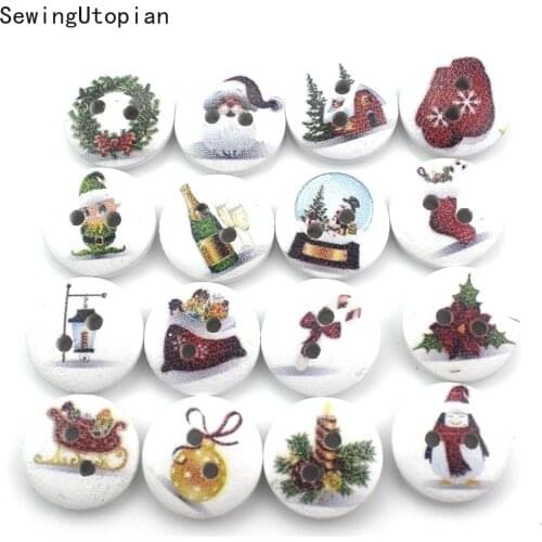 50PCS 2 Hole Christmas Tree Wood Button Cartoon Flatback Wooden Buttons Childrens Apparel Sewing Accessories DIY Scrapbooking