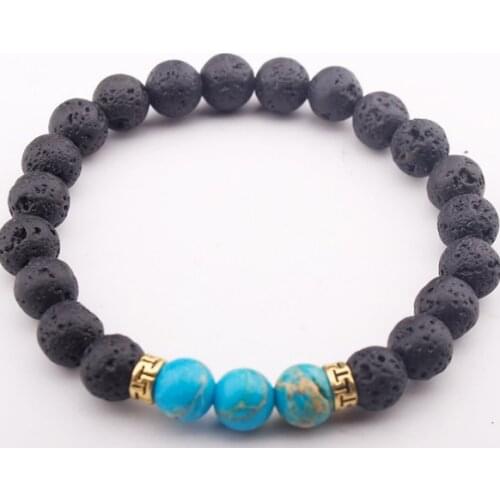 8mm black multicolor nature Agate Onyx Chakra Healing Reiki Buddha Yoga Bracelet elastic adjustable Volcanic Stone Bangles sf234