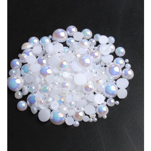 Shiny White AB ABS Half Round Mix Size 2mm/3mm/4mm/5mm/6mm/8mm Flatback Pearls 15g Beads Diy Accessories Free shipping