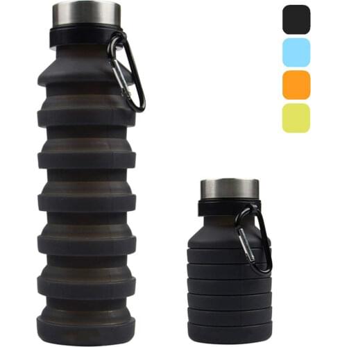 Collapsible Silicone Water Bottle for Travel Gym Camping Hiking, Portable Leak Proof Sports Water Bottle with Carabiner 500ml
