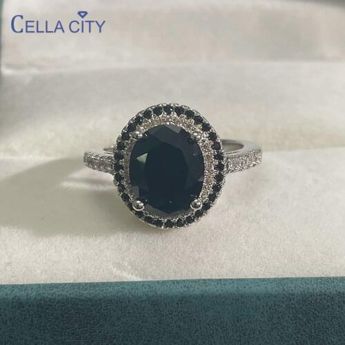 Cella City Classic 925 Sterling Silver Ring For Charm Lady With Round Shape Black Gemstones Wedding Party Wholesale Gift