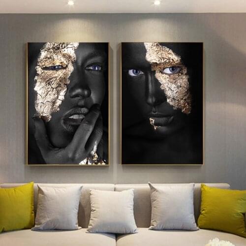 Black and Gold Style African Art Woman Oil Painting on Canvas Cuadros Modern Posters and Prints Wall Picture for Living Room