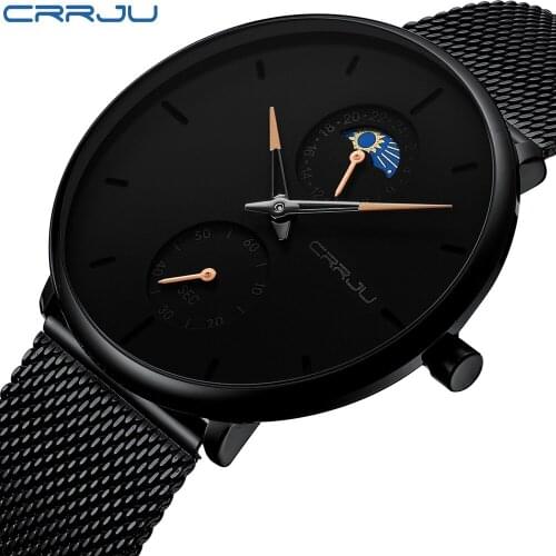 CRRJU Top Luxury Brand Watches Men Fashion Casual Quartz 24 Hours Sport Watch Man Full Steel Business Waterproof Clock Relogio