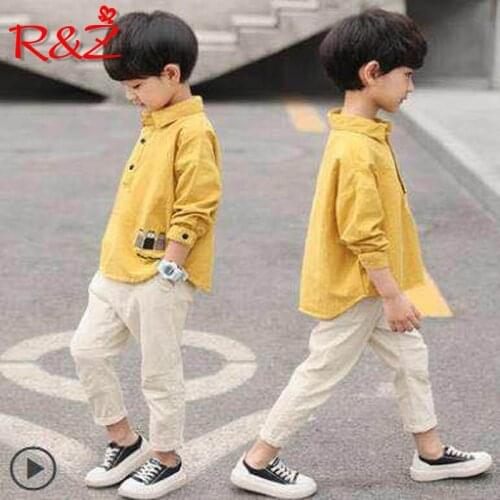 R&Z childrens shirt 2019 spring and autumn new boys shirt childrens lapel button shirt big childrens long-sleeved shirt