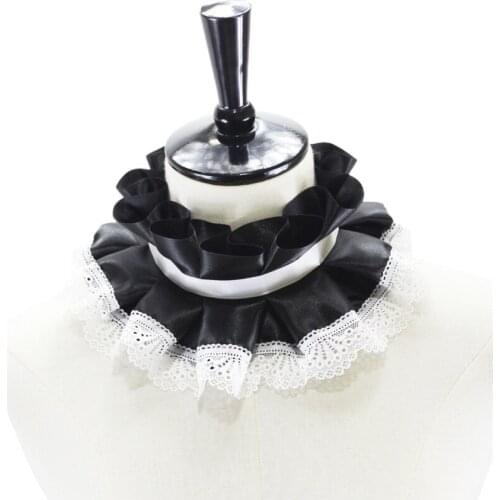 Women Renaissance Lolita Vintage Ruffled Fake Collar Lace Trim Satin Neck Ruff Adjustable Ribbon Victorian Halloween