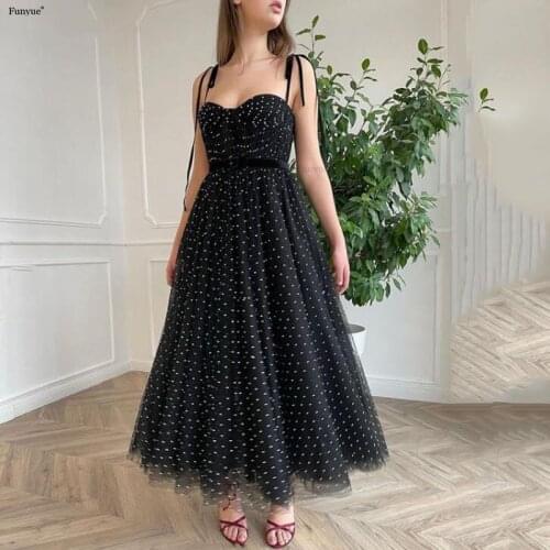 Funyue Elegant Polka Dots Prom Dress 2021 New Arrival Sexy Straps A Line Tulle Evening Party Gowns Ankle-Length Vestidos De Gala