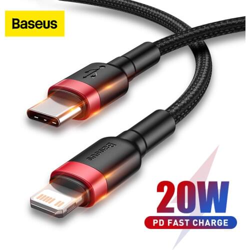 Baseus USB C Cable for iPhone 11 Pro Max PD 20W Fast Charging USB C to Lighting Cable for iPhone 12 7 Xr Data USB Type C Cable