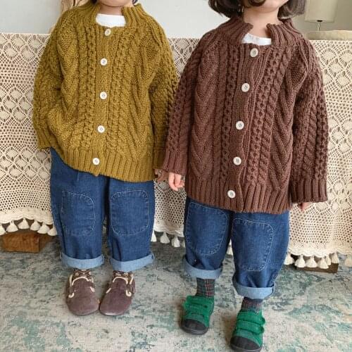 8776 Children Sweaters Autumn And Winter 2021 Korean Twist Coarse Wool Cardigan Boys Casual Sweaters 1-7Years Girls Cardigan