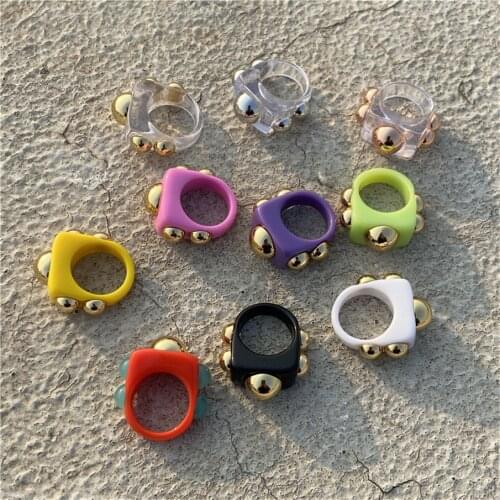 2PCS/SET 2021 Korea New Black White Resin Acrylic Geometric Square Big Rings for Women Party Jewelry Gifts