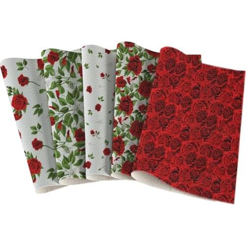 Beautiful Rose Flower Artificial Leather Lychee Pattern for Bag Sewing Gifts Crafts 30X136CM