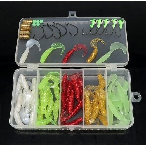 Minfishing 70pcs/set Wobbler Soft Lure+Jig Head Bait+Worm Hook+Copper Fishing Sinker+Luminous Fishing beads Fishing Lures Kit