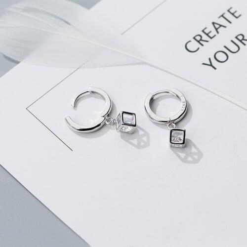 MloveAcc Real 925 Sterling Silver Jewelry Cute Cube Box Crystal Zircon Earrings for Women Earrings Fashion Jewelry Brincos