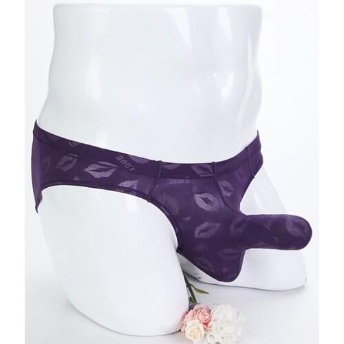 Men Sexy Thin Lip Jacquard Briefs Boys Sissy Underwear With Penis Sheath Gays Clothes Breathable Peni Sleeve Pump G String Penis