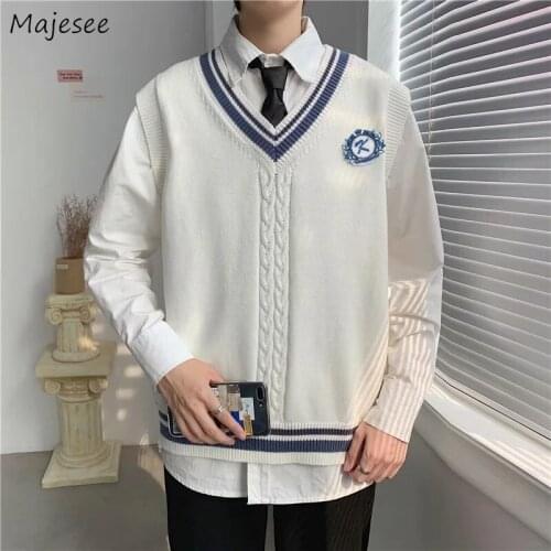 Men Sweater Vest Patchwork V-neck Shrug Male Tops Waistcoat Couple JK Preppy Casual Korean Trendy Ulzzang All-match Knitted Chic