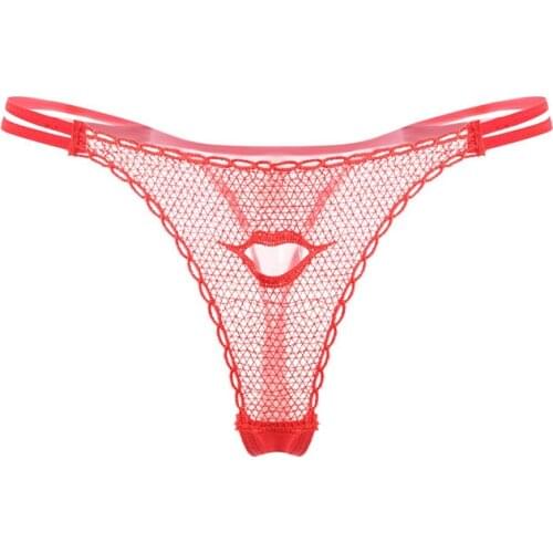 2020 New Sexy Lips Style Breathable Mesh Thong Hollow Perspective Temptation Ladies T Pants Exotic Erotic Lingerie
