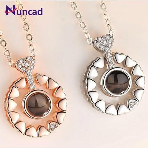 2019 S925 Sterling Multi-heart Necklace 100 Languages I Love You Projection Pendant Female Clavicle Chain Necklaces