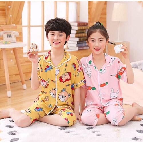 Boys Girls Pajamas Spring Summer Short Sleeve Pajamas for Children Clothing Cotton Kids Baby Pyjamas Sets Kids Girls Sleepwear