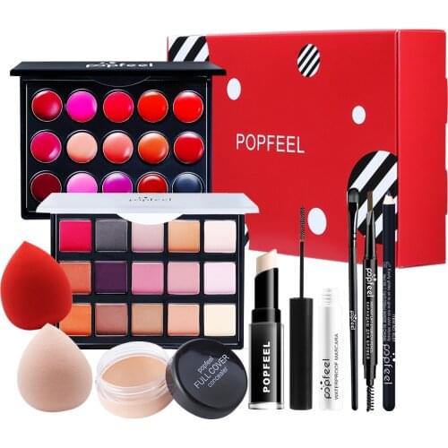 10Pcs/Bag Professional Full Makeup Set Brush Eye Shadow Glitter Foundation Mascara Eyebrow Soap Eyeliner Lip Gloss Cosmetic Puff