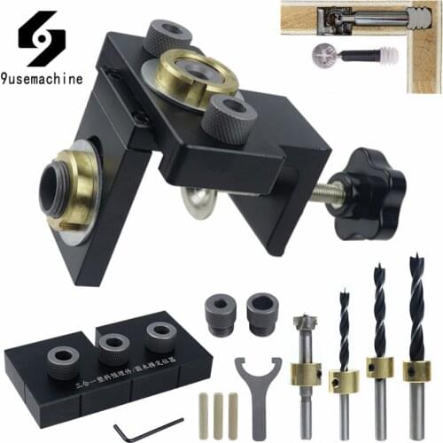 Adjustable Woodworking 3 in 1 Doweling Jig Kit Pocket Hole Jig Drilling Guide Locator For Furniture Connecting Hole Puncher Tool