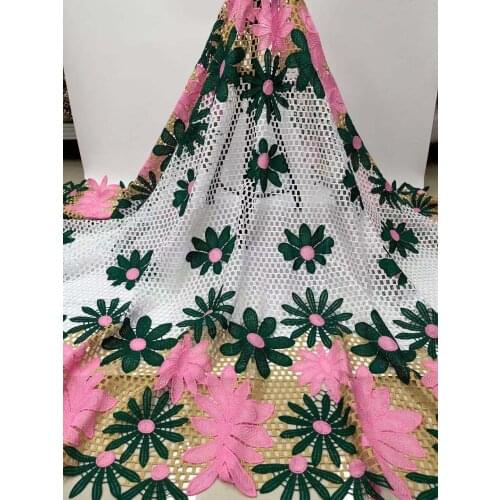 Pink Green African Cord Guipure Lace Fabric 2021 High Quality Chiffon Lace Nigerian Water Soluble Lace Fabrics For Party