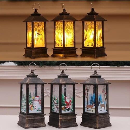 Christmas Santa Claus/snowman/deer Castle Candlestick Lamp Light Hanging Lantern Festival Desktop Ornament Christmas Decor