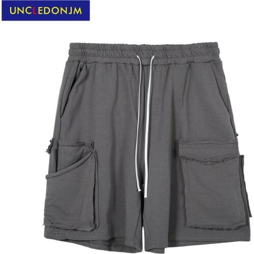 Multi-pocket sweat shorts gay shorts for men Loose Knee Length punk pants techwear High Street Cross-pant U21S12