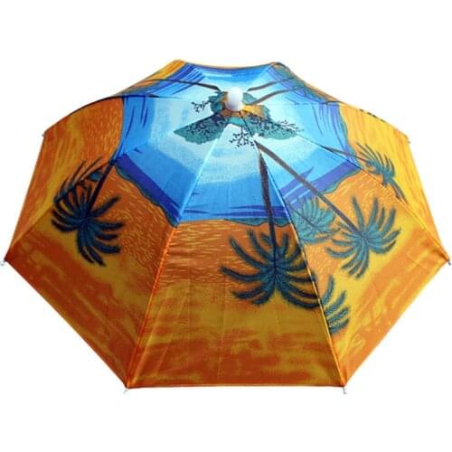 55 CM Umbrella Hat Novelty Outdoor Foldable Hands Free Folding Waterproof Travel Hiking Beach Portable Sunny Rainy Umbrellas New