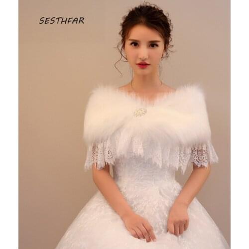 Wedding Wrap Jacket Winter Bridal Shawl Shrug Real Wedding Boleros Bride Cape Long Sleeve Faux PJ027
