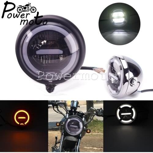 Motorcycle Retro LED Day Running Headlamp HI/LO Beam Headlight For Harley Cafer Racer Chopper Bobber Scrambler Street Tracker